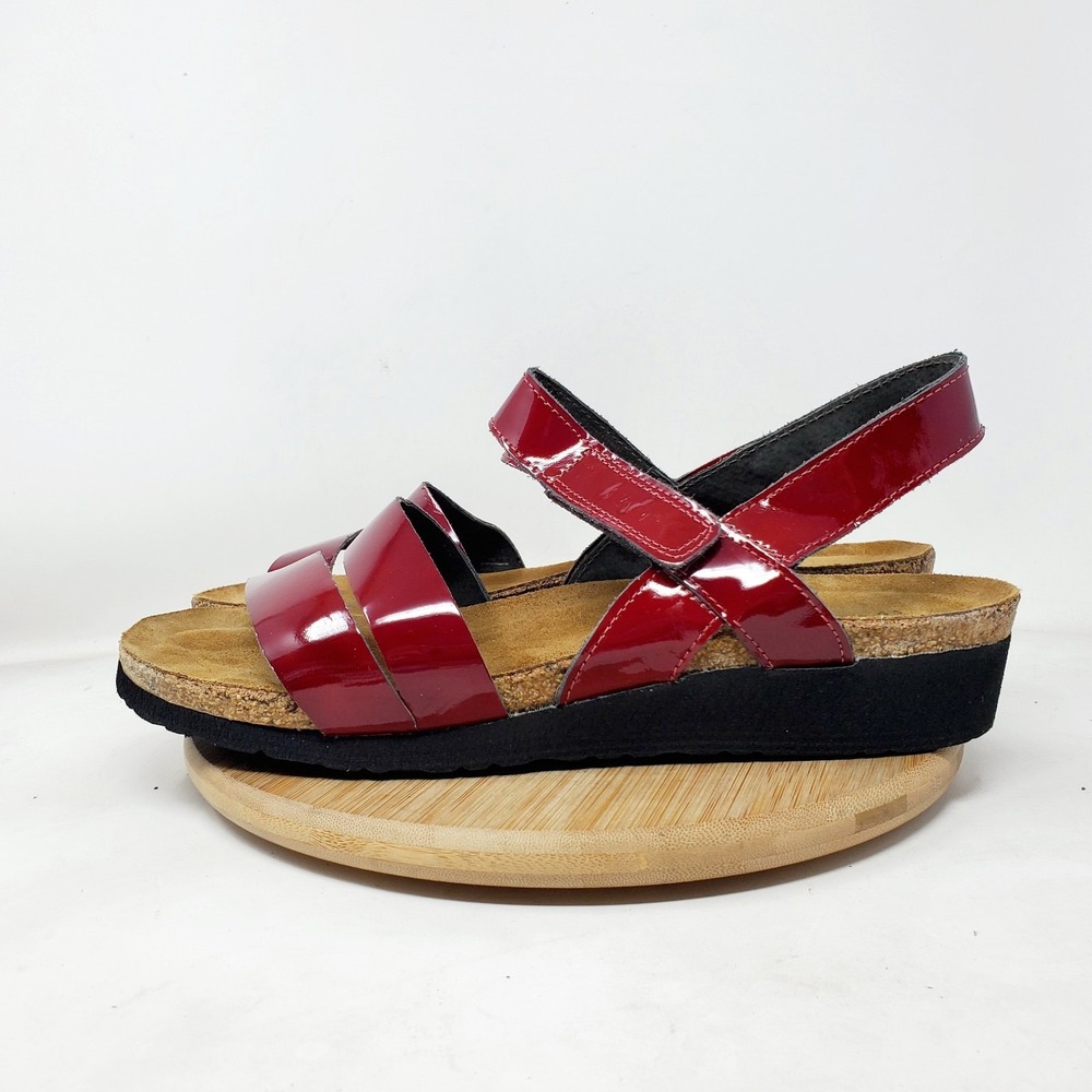 Naot Sandals Womens 43 Kayla Red Patent Strappy Low Wedge Comfort Shoes
